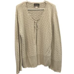 Vintage Womens Crochet Cardigan Size 1X Sage Green Open Knit Forest Fairy Fall